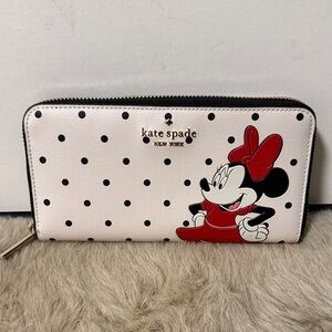 Kate Spade Disney Minnie Mouse Large Dot Pattern Long Wallet New Limited